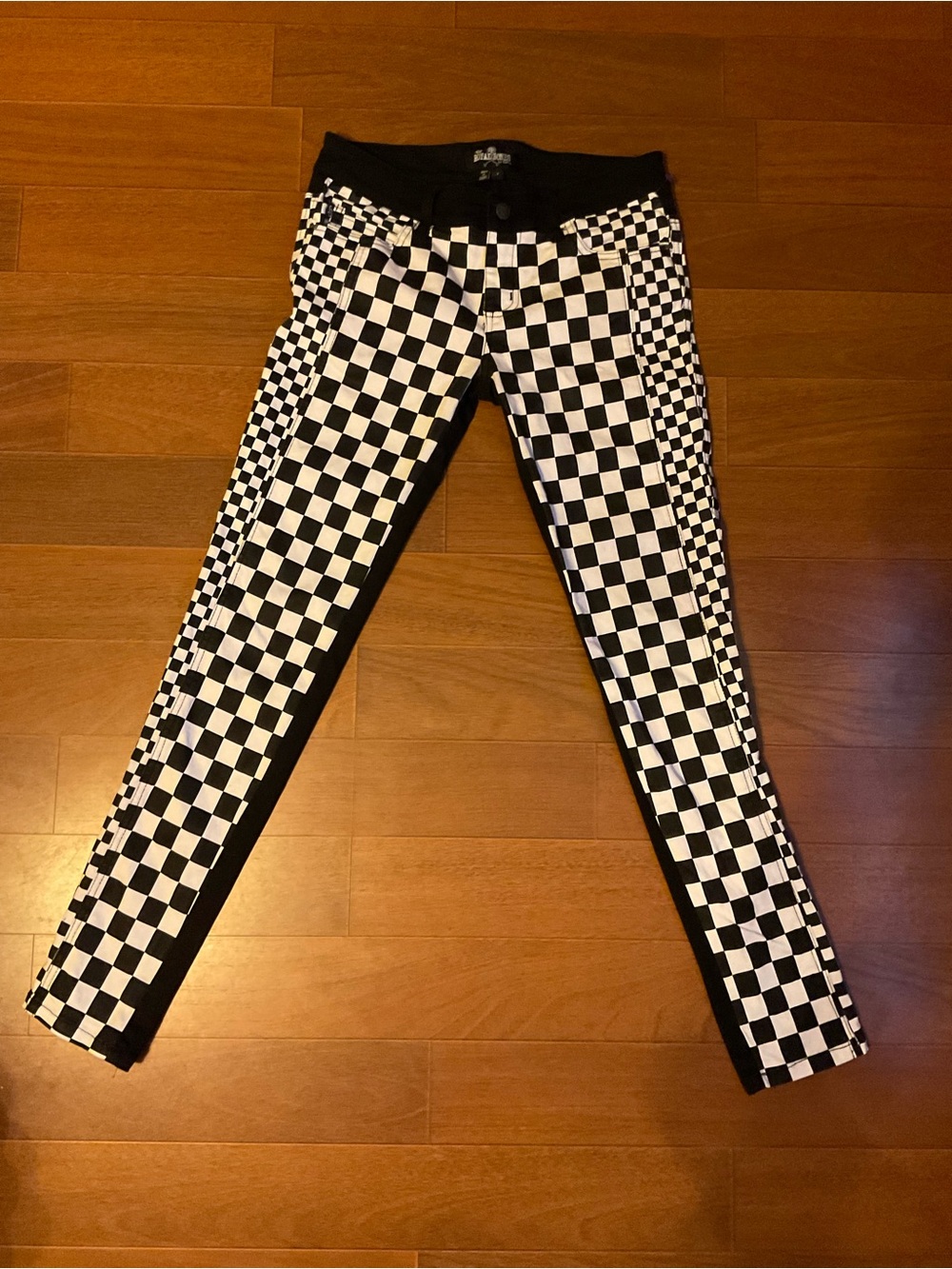 Royal Bones Black and White straight LEG Checkerboard Pants